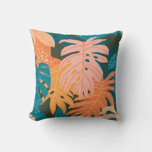 Colourful tropical leaves pattern cushion