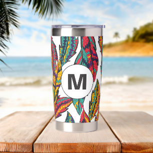 Colourful Tropical Leaves Pattern Monogram  Insulated Tumbler