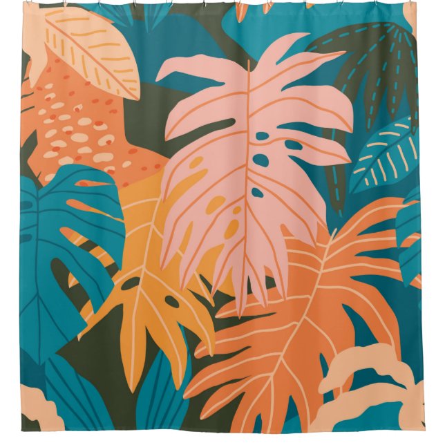 Colourful tropical leaves pattern shower curtain (Front)