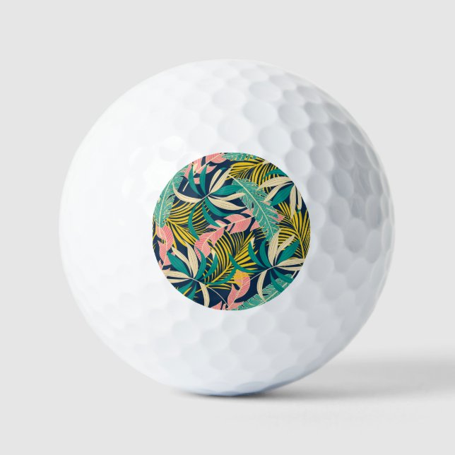Colourful tropical leaves: summer pattern. golf balls (Front)