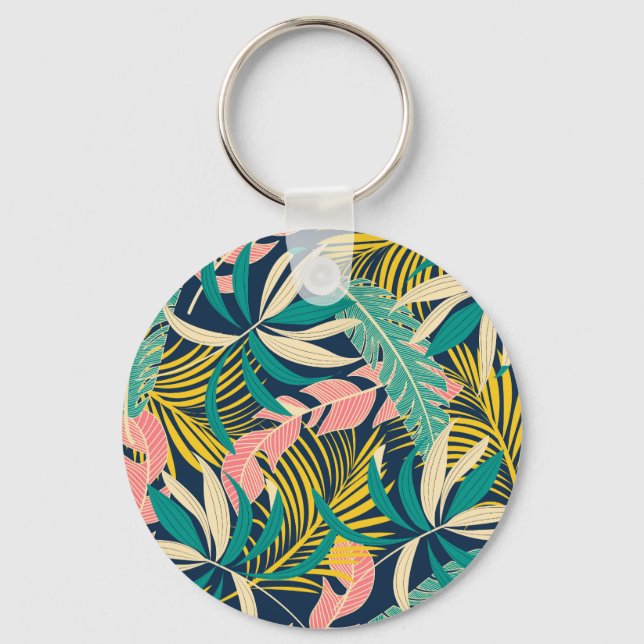 Colourful tropical leaves: summer pattern. key ring (Front)