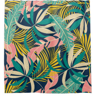 Colourful tropical leaves: summer pattern. shower curtain