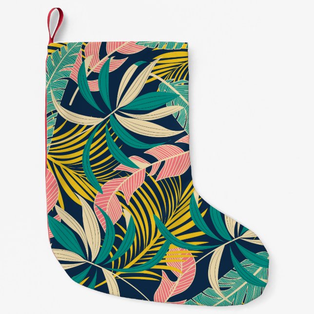 Colourful tropical leaves: summer pattern. small christmas stocking (Front)