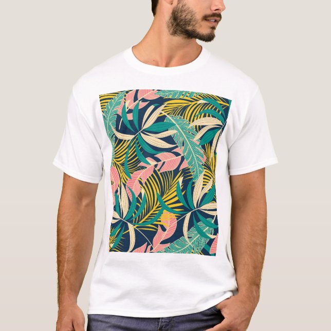 Colourful tropical leaves: summer pattern. T-Shirt (Front)