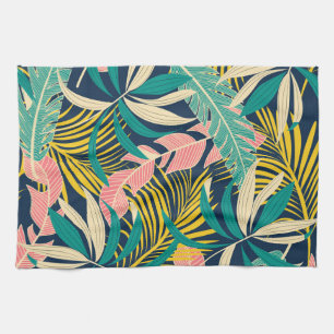 Colourful tropical leaves: summer pattern. tea towel