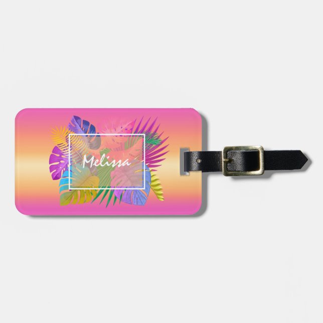 Colourful Tropical Leaves Sunset ID575 Luggage Tag (Front Horizontal)