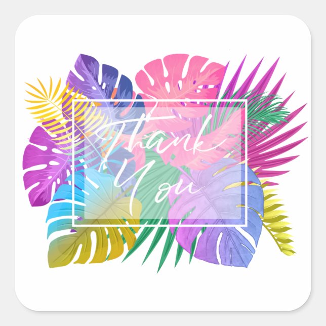 Colourful Tropical Leaves Thank You ID575 Square Sticker (Front)