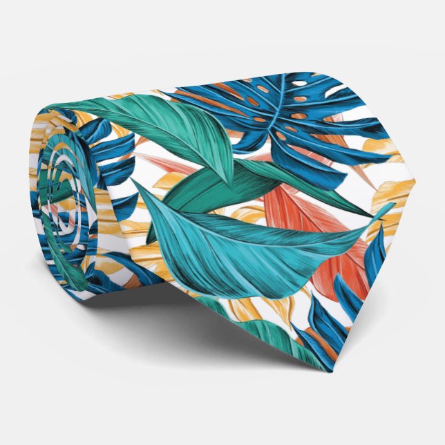 Colourful Tropical leaves Tie (Rolled)