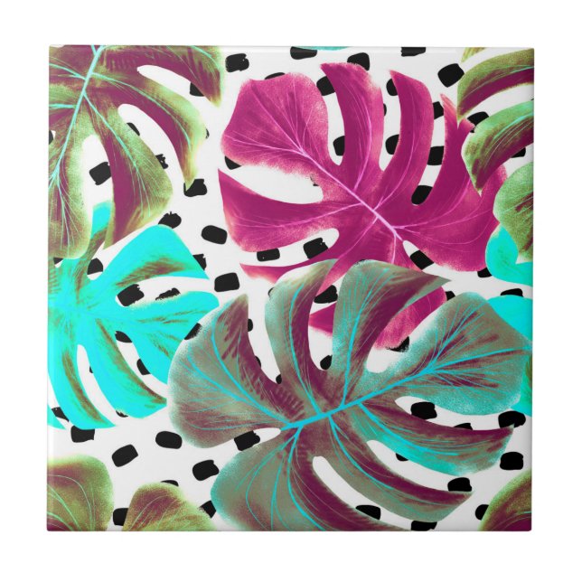 Colourful Tropical Leaves Tile (Front)