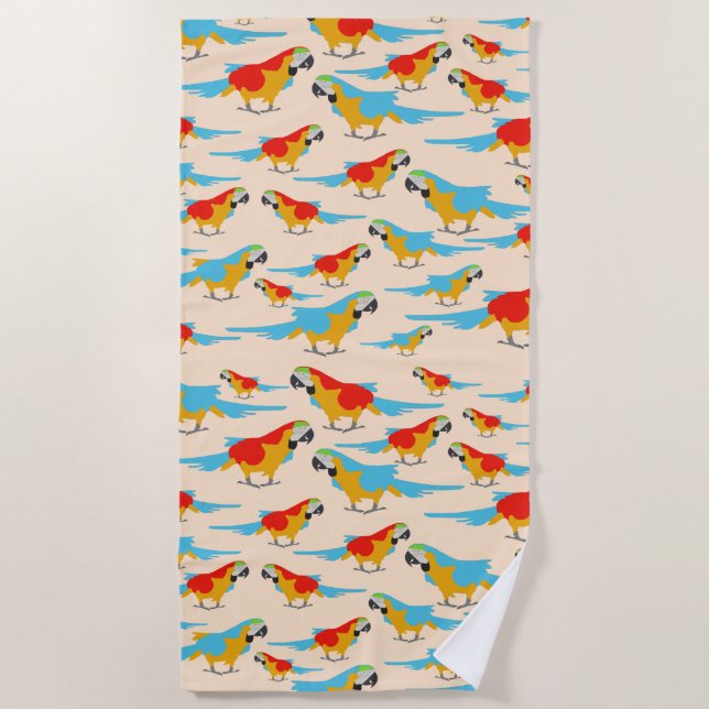 Colourful Tropical Macaw Pattern Beach Towel (Front)