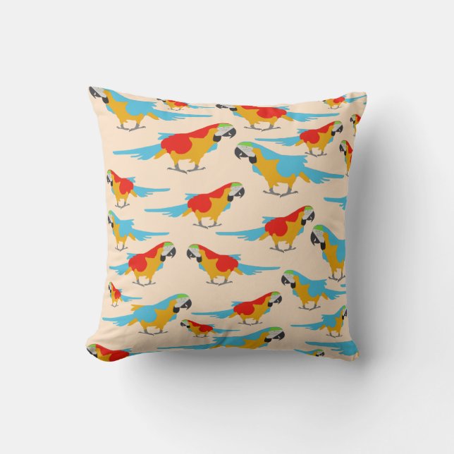 Colourful Tropical Macaw Pattern Cushion (Front)