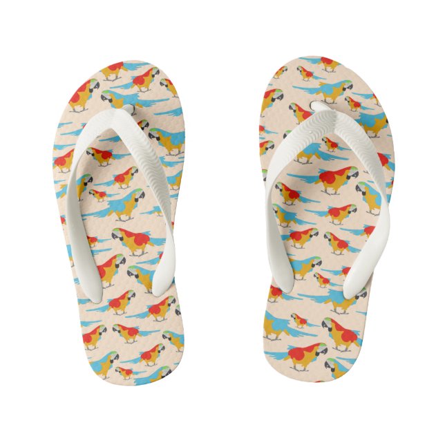 Colourful Tropical Macaw Pattern Kid's Flip Flops (Footbed)