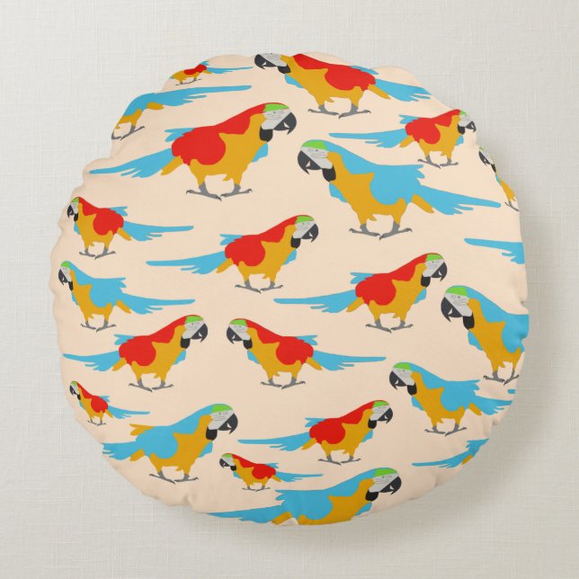 Colourful Tropical Macaw Pattern Round Cushion (Front)