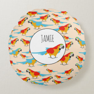 Colourful Tropical Macaw Pattern Round Cushion