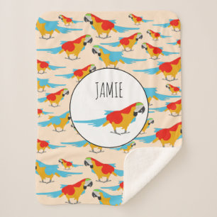 Colourful Tropical Macaw Pattern Sherpa Blanket