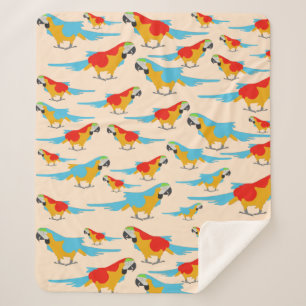 Colourful Tropical Macaw Pattern Sherpa Blanket