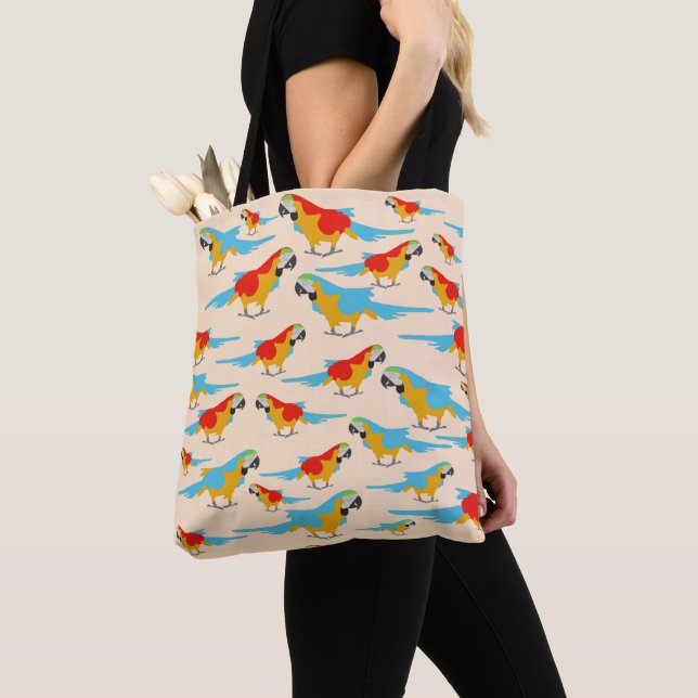 Colourful Tropical Macaw Pattern Tote Bag (Close Up)