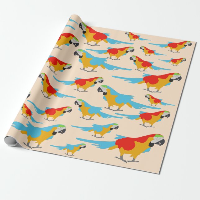Colourful Tropical Macaw Pattern Wrapping Paper (Unrolled)