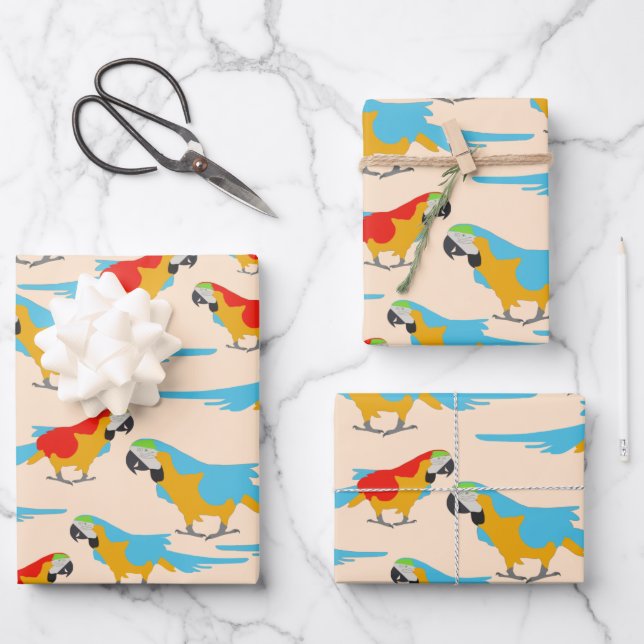 Colourful Tropical Macaw Pattern Wrapping Paper Sheet (Front)