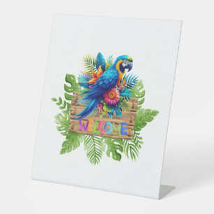 Colourful/tropical Macaw welcome Pedestal Sign