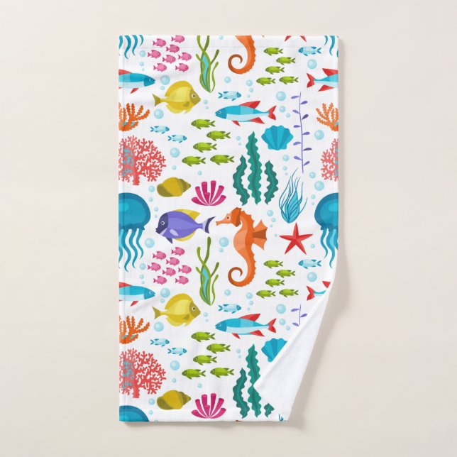 Colourful tropical marine life and animals pattern bath towel set (Hand Towel)