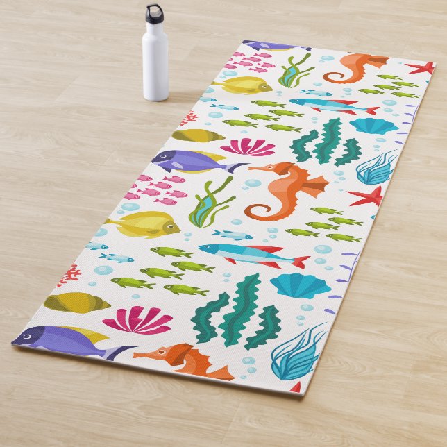 Colourful tropical marine life and animals pattern yoga mat (In Situ)