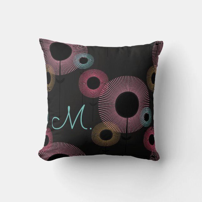 Colourful Tropical Minimal Floral Pattern Initial  Cushion (Front)