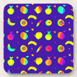 Colourful Tropical Neon Fruit Pattern Coaster
