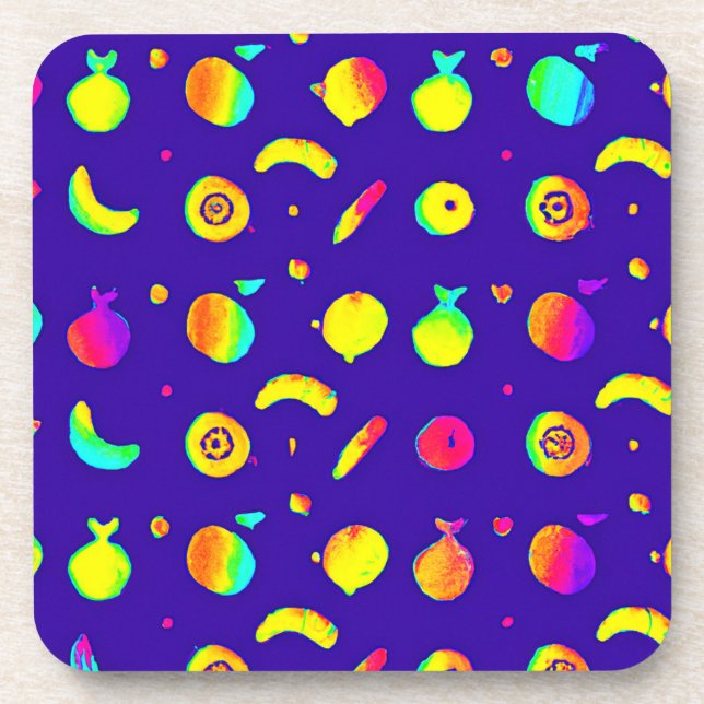Colourful Tropical Neon Fruit Pattern Coaster (Front)