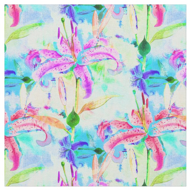 Colourful Tropical Orchids Fabric (Close Up)
