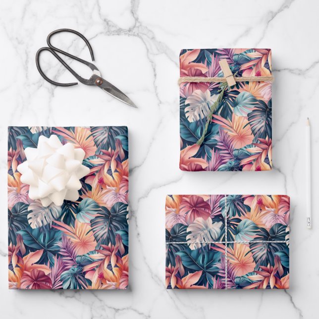 Colourful Tropical Palm Fronds Wrapping Paper Sheet (Front)