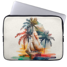 Colourful Tropical Palm Sailboat Electronics Bag