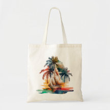 Colourful Tropical Palm Sailboat Tote Bag