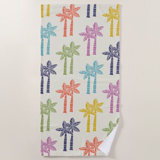 Colourful Tropical Palm Tree Pattern Beach Towel (Front)