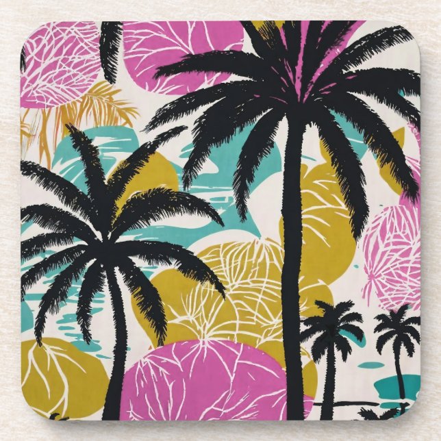 Colourful Tropical Palm Tree Pattern Coaster (Front)