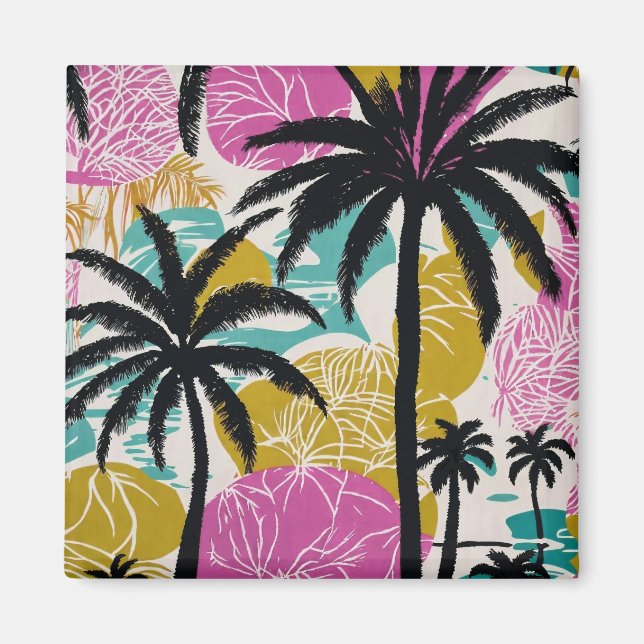 Colourful Tropical Palm Tree Pattern Magnet (Front)