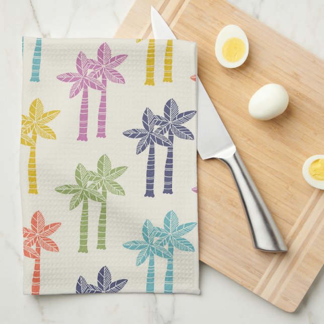 Colourful Tropical Palm Tree Pattern Tea Towel (Quarter Fold)