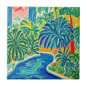 Colourful Tropical Palm Tree Pattern Tile