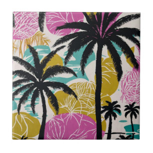 Colourful Tropical Palm Tree Pattern Tile