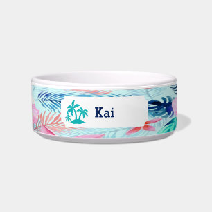 Colourful Tropical Palm Tree Personalised Pet Bowl