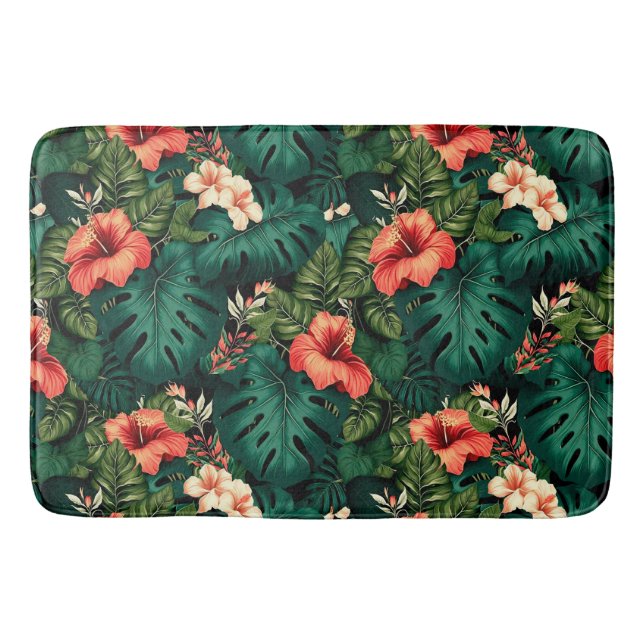 Colourful Tropical Paradise Hawaii Aloha Flowers Bath Mat (Front)