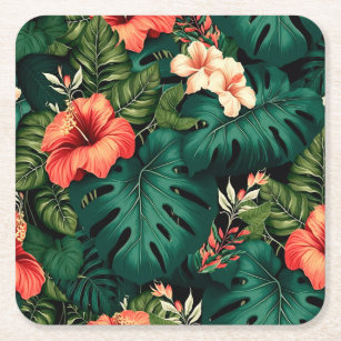 Colourful Tropical Paradise Hawaii Aloha Flowers Square Paper Coaster
