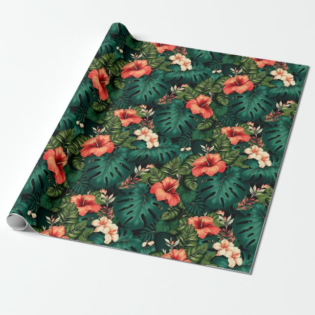 Colourful Tropical Paradise Hawaii Aloha Flowers Wrapping Paper (Unrolled)