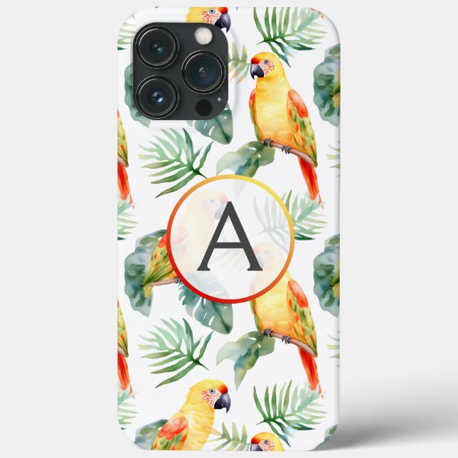 Colourful Tropical Parrot Pattern & Monogram Case-Mate iPhone Case (Back)