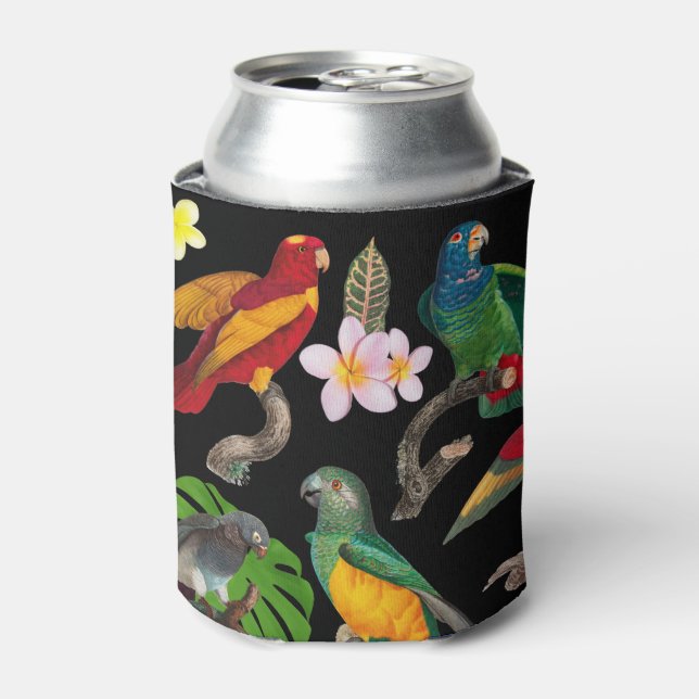 Colourful Tropical Parrots, Leaves & Flowers  Can Cooler (Can Front)