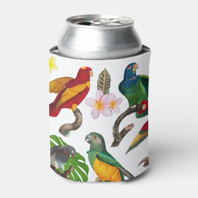 Colourful Tropical Parrots, Leaves & Flowers  Can Cooler (Can Front)