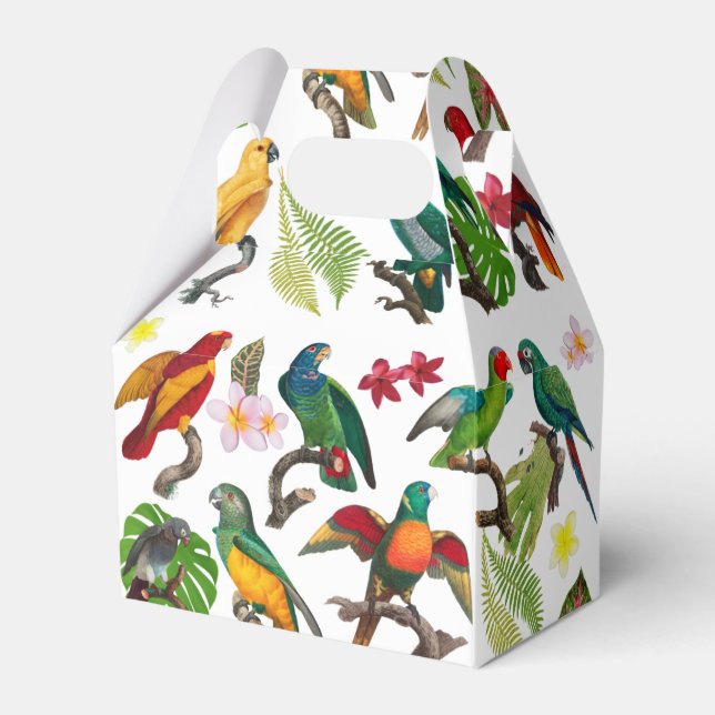 Colourful Tropical Parrots, Leaves & Flowers Favour Box (Front Side)
