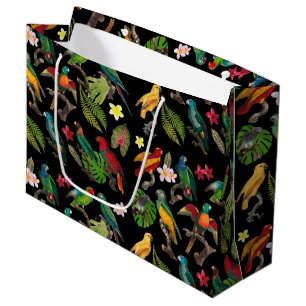Colourful Tropical Parrots, Leaves & Flowers   Large Gift Bag