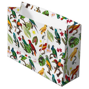 Colourful Tropical Parrots, Leaves & Flowers Large Gift Bag