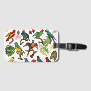Colourful Tropical Parrots, Leaves & Flowers  Luggage Tag